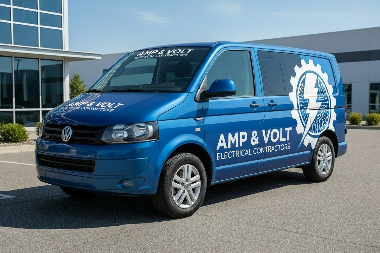 VW Transporter Electrician Wrap - Front Door Signage