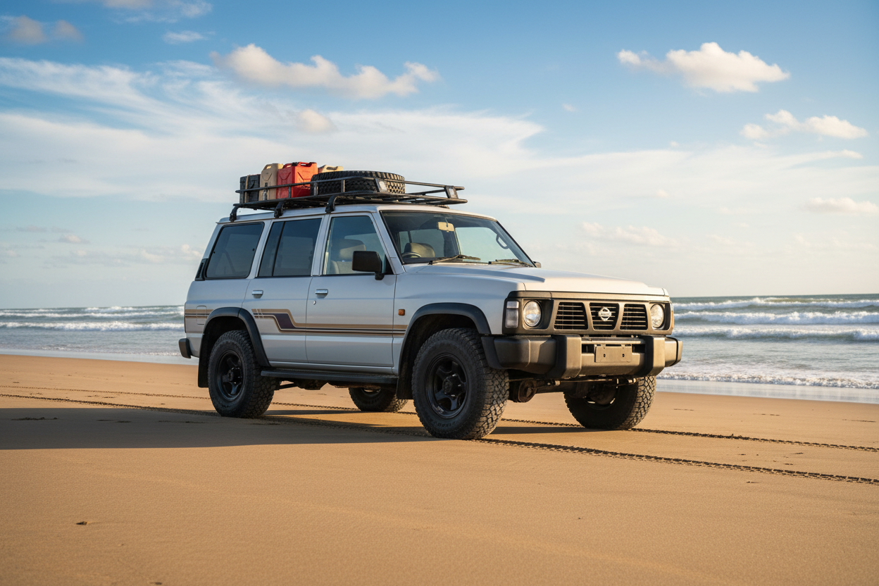 White 4x4 Angled Beach Shot