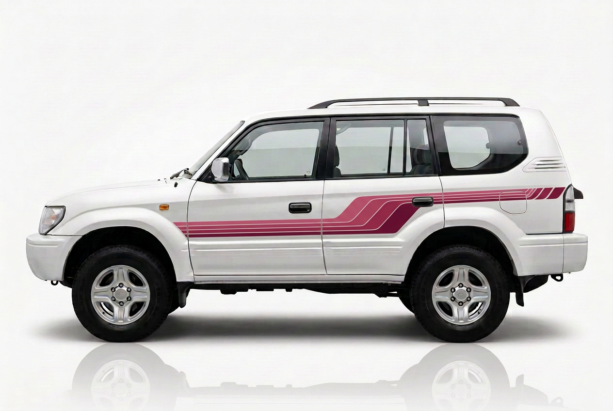 White 90 Series Prado with darker rose, raspberry and burgundy pink stripes