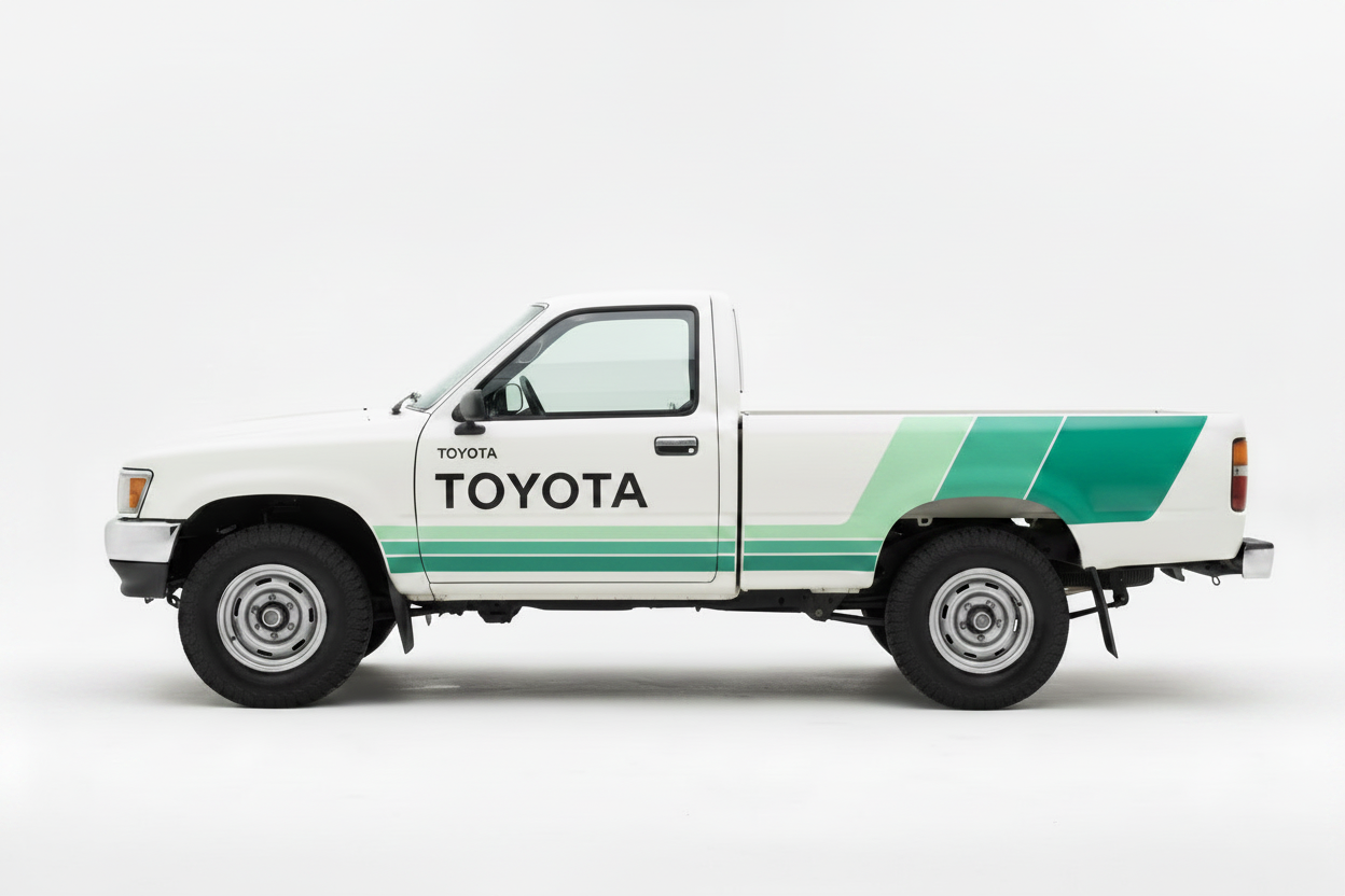White Gen 1 Toyota Hilux Minty Green Retro Stripes