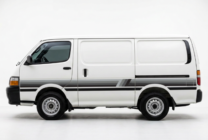 White HiAce with grey Palm Beach stripes