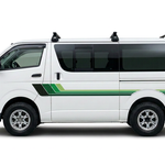 White HiAce with solid green vinyl stripes