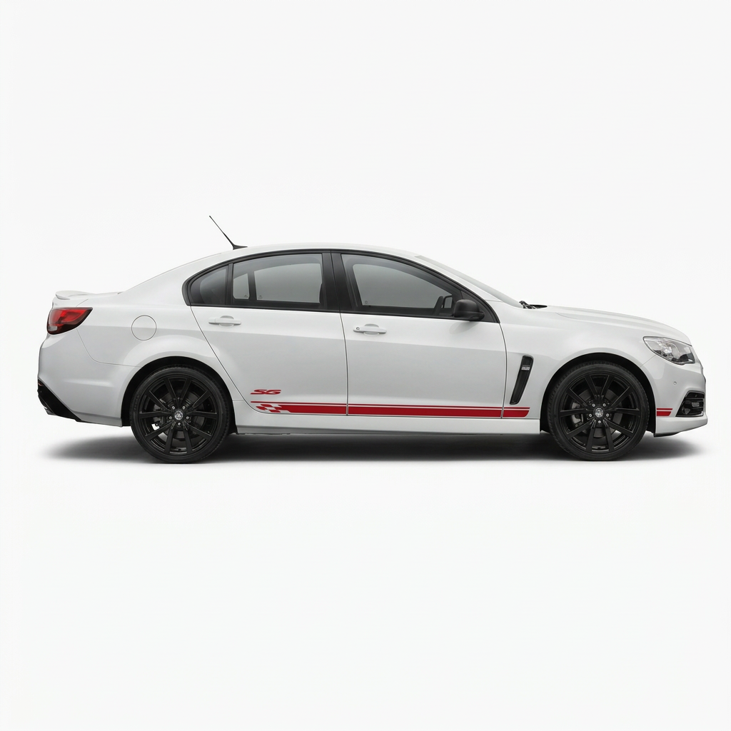 White Holden with the supplied lower side stripe design in red