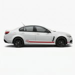 White Holden with the supplied lower side stripe design in red