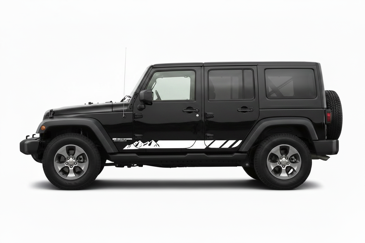 White Mountain Stripe on Black Jeep Wrangler