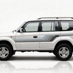 White Prado with blue grey stripes and detailed rear sweep