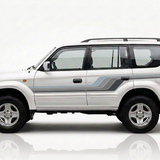 White Prado with blue grey stripes and detailed rear sweep