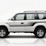 White Prado with grey black stripes and detailed rear sweep