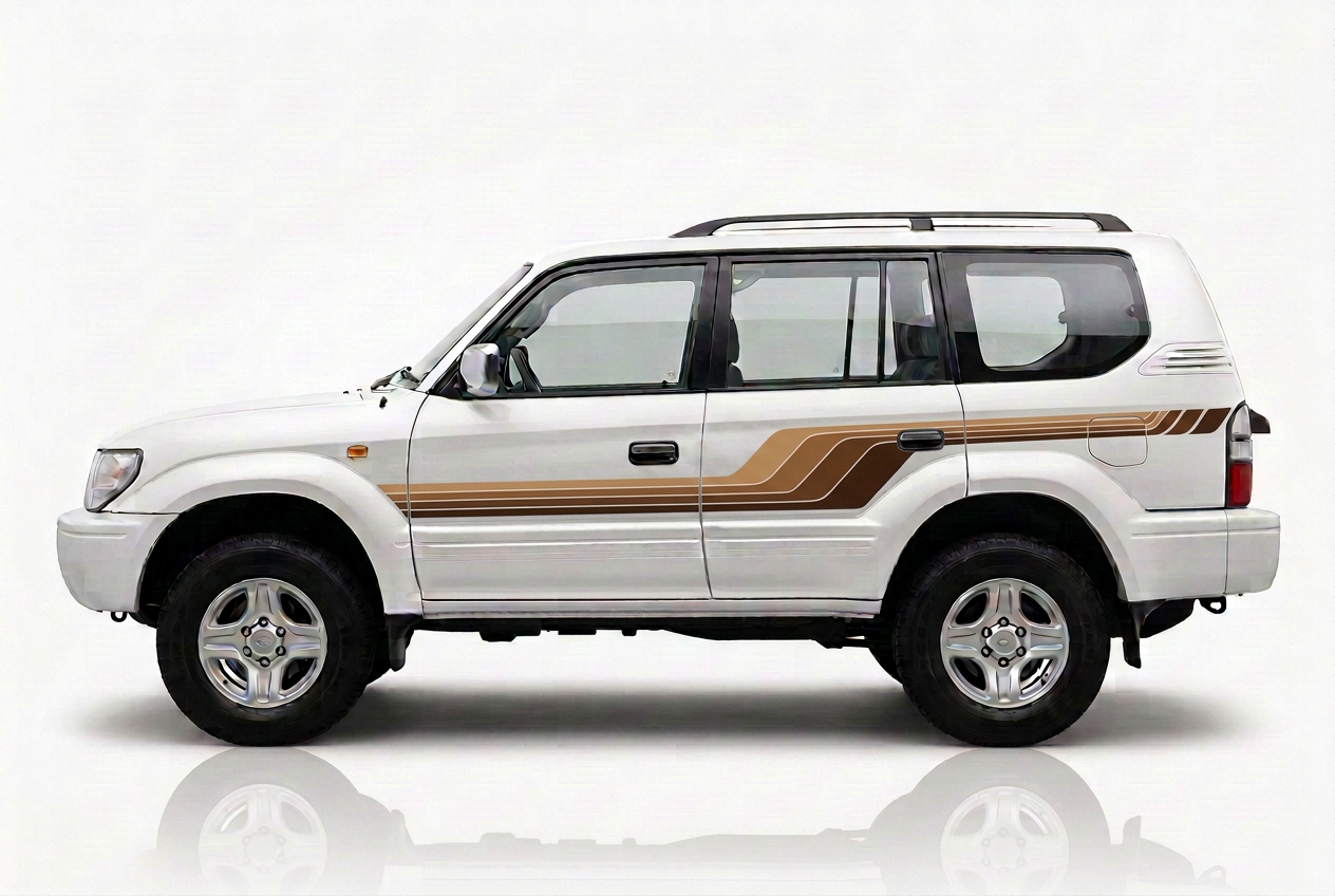 White Prado with the same detailed stripe style in caramel tan, warm brown and deep chocolate