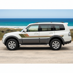 White SUV with retro stripe in an Australian coastal setting