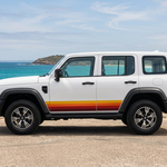 White TANK 300 with retro stripes in an Australian coastal setting