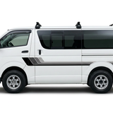 White Toyota HiAce 200 Series with grey-toned stripes