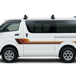 White Toyota HiAce 200 Series with rich earth-toned stripes