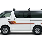 White Toyota HiAce 200 Series with rich earth-toned stripes