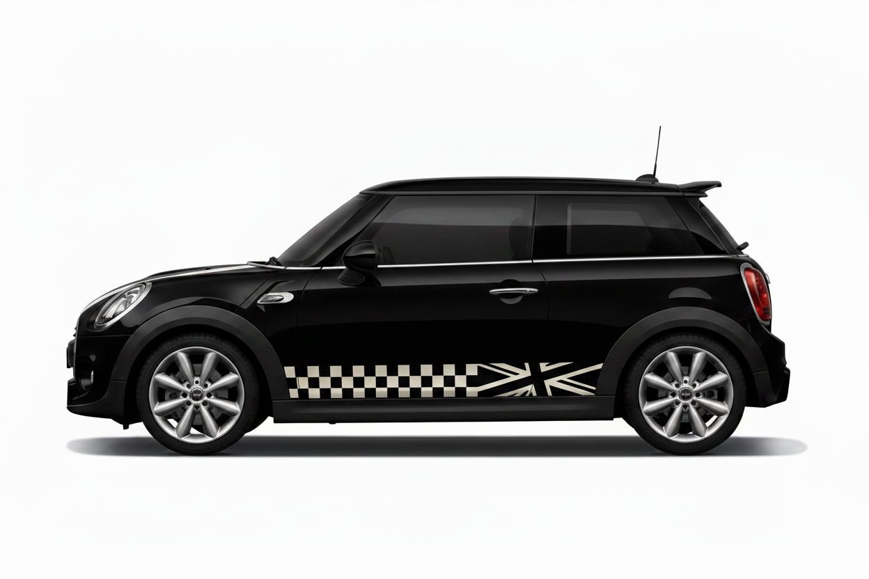 White Union Jack Stripes on Black MINI
