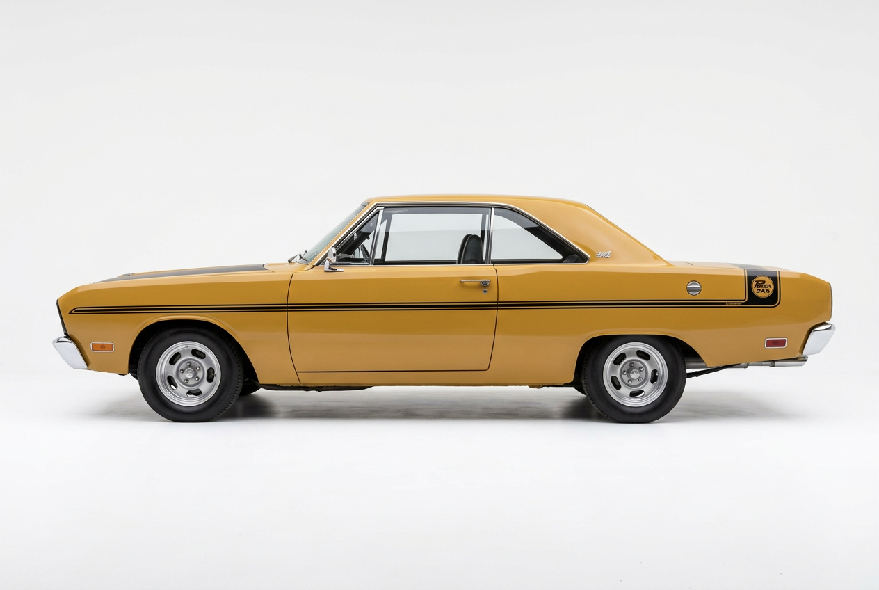 Yellow Valiant Pacer 245 side view on a simple white background